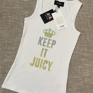 Juicy Couture White Tank Top with Gold Print